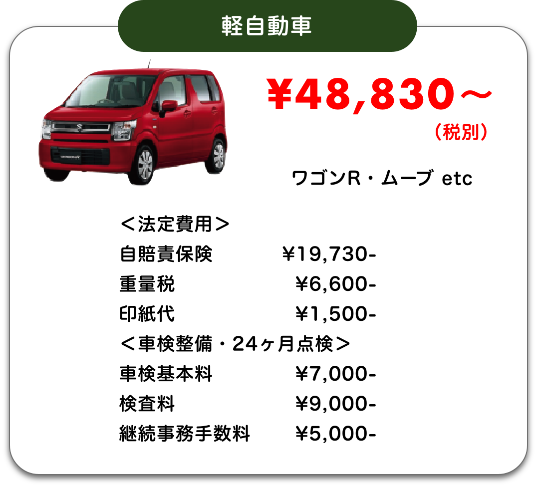 軽自動車｜¥48,830〜（税別）｜ワゴンR・ムーブ etc